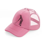 confused golfer pink trucker hat