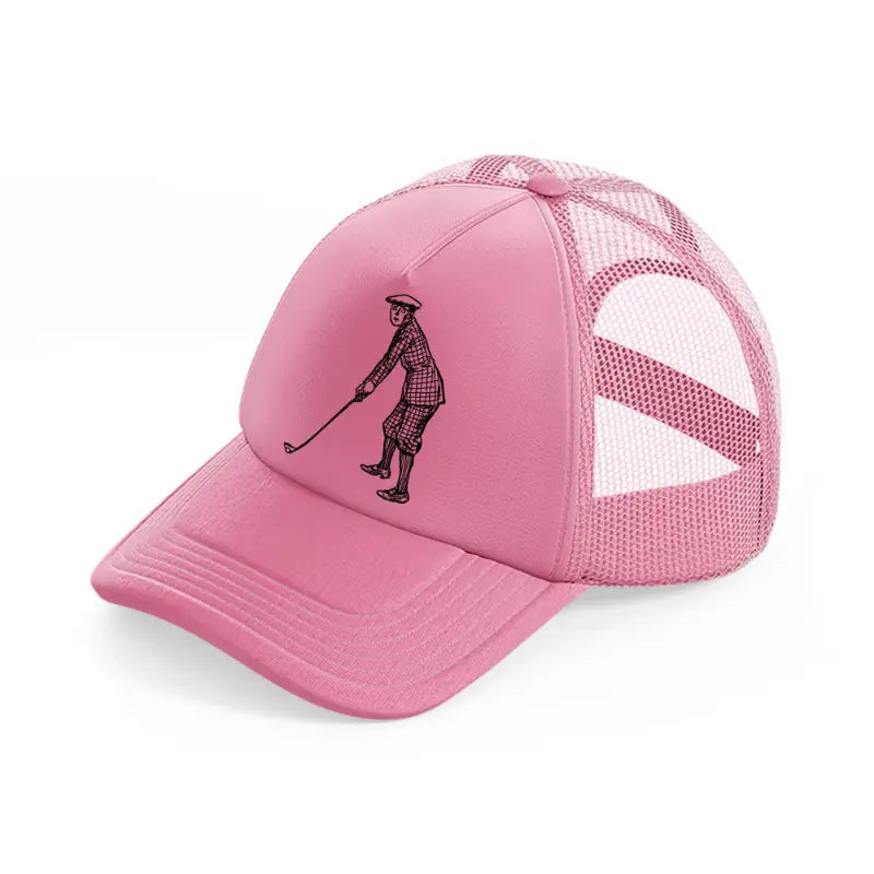 confused golfer pink trucker hat