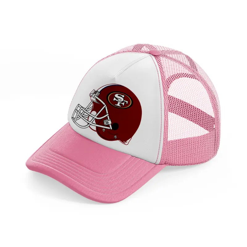 49ers red helmet pink and white trucker hat