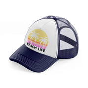 beach life retro sun navy blue and white trucker hat