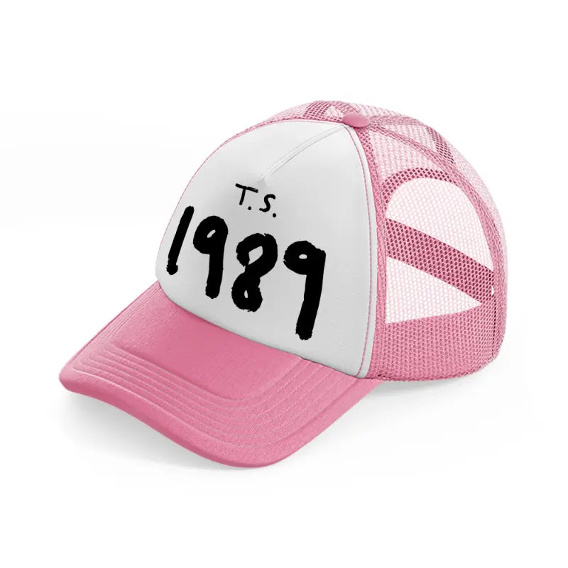 t.s. 1989 pink and white trucker hat