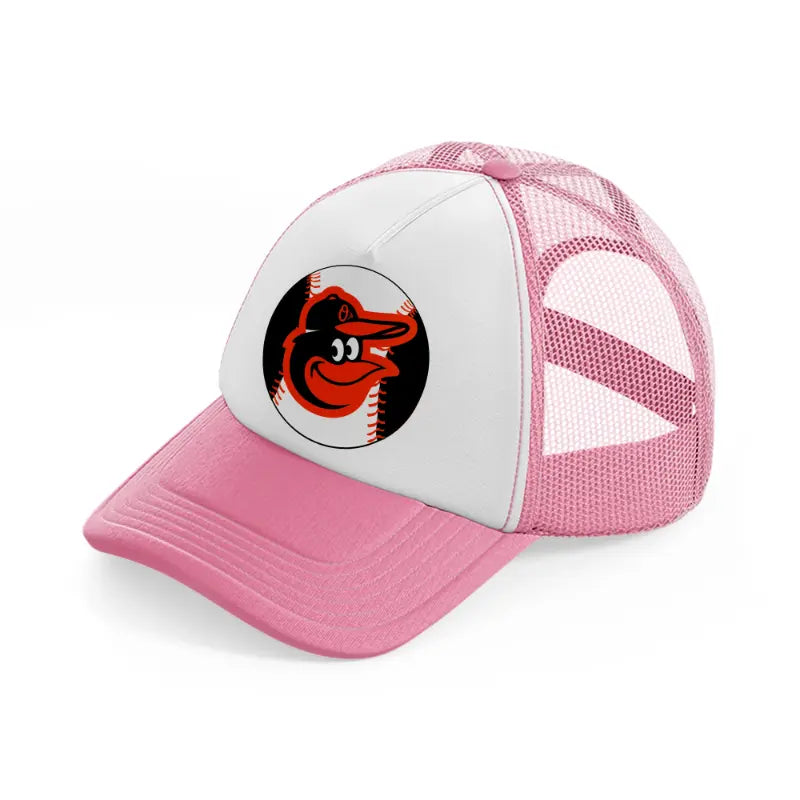 baltimore orioles baseball ball pink and white trucker hat