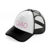 pink ciao black and white trucker hat