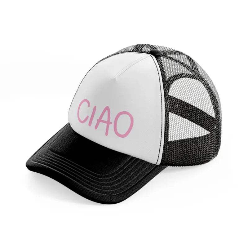 pink ciao black and white trucker hat