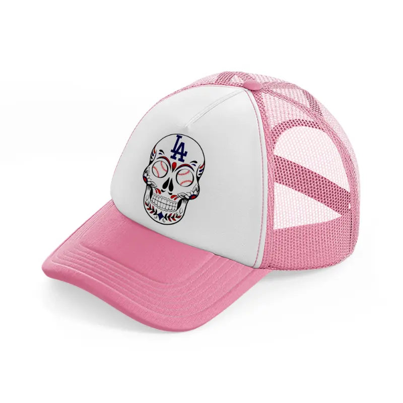 los angeles dodgers skull pink and white trucker hat