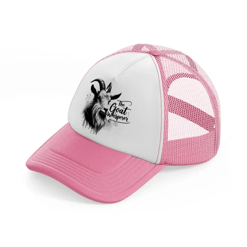 the goat whisper pink and white trucker hat