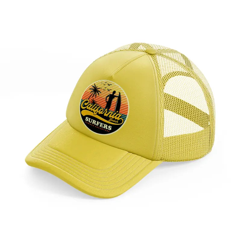 california beach surfers summer adventure gold trucker hat