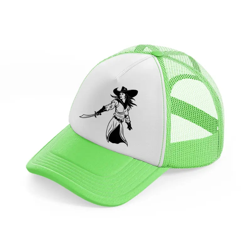 lady with sword lime green trucker hat