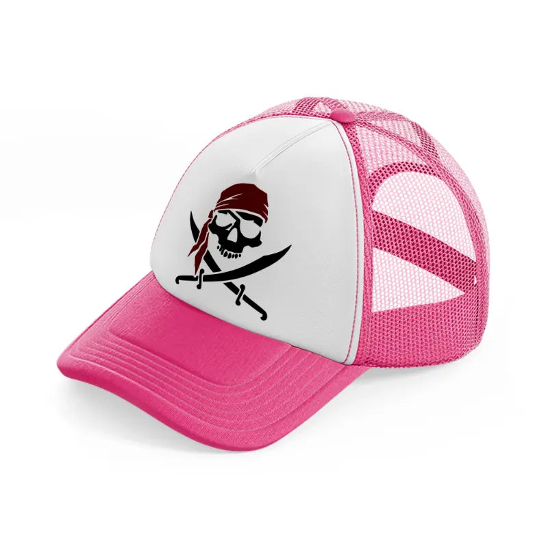 pirate symbol neon pink trucker hat