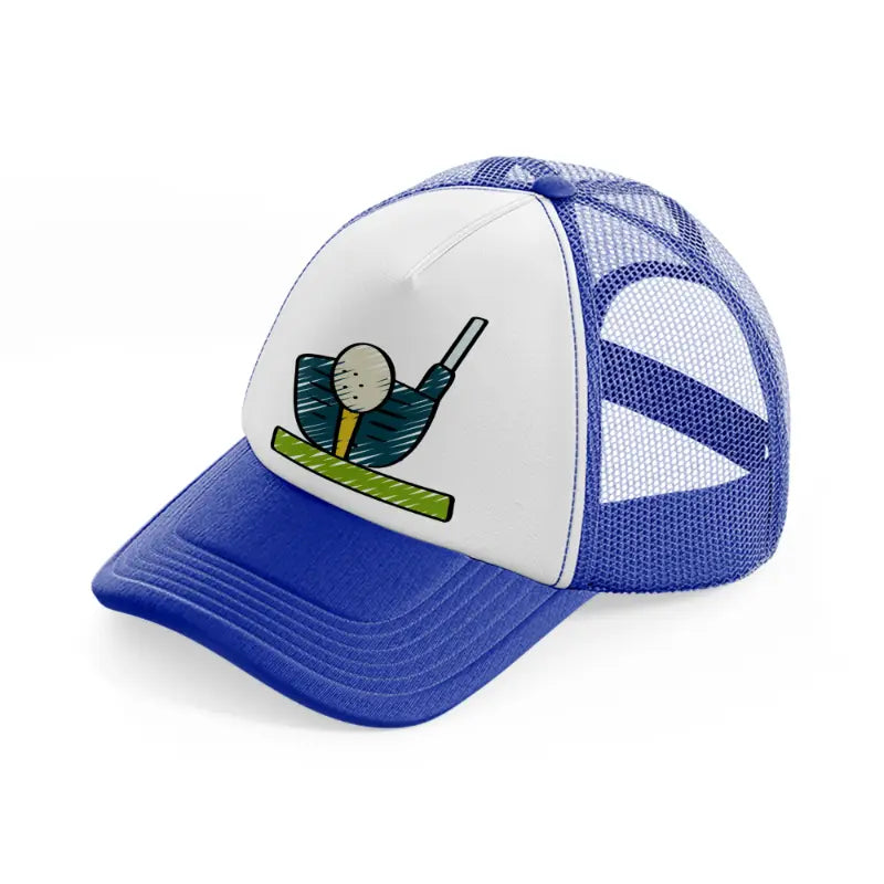 golf ball stick blue and white trucker hat