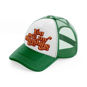 quote 01 green and white trucker hat
