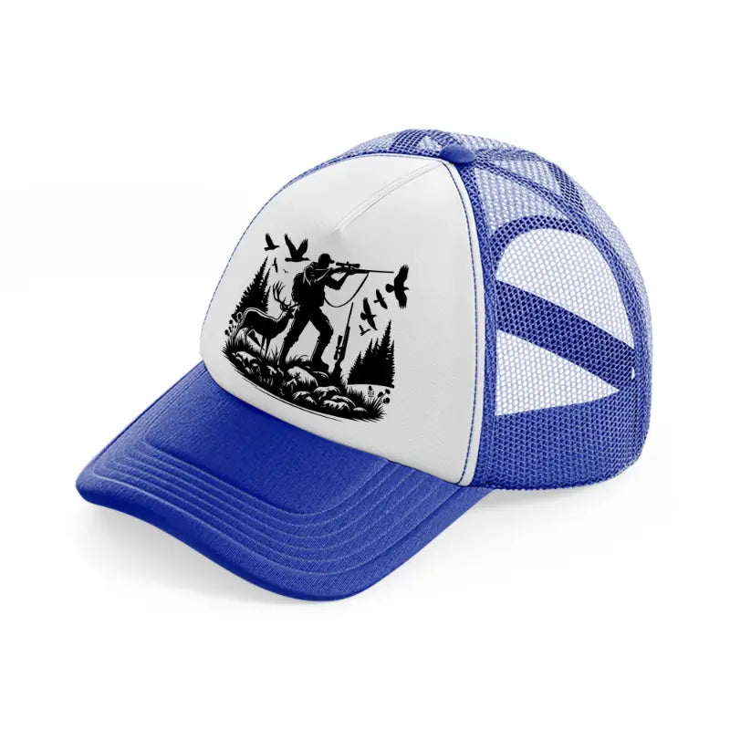 hunting site blue and white trucker hat