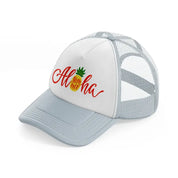 aloha summer sticker grey trucker hat