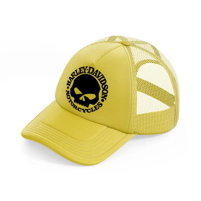 harley davidson motocycles skull gold trucker hat