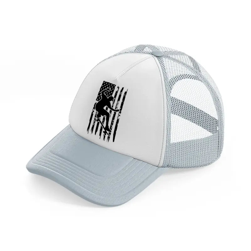 american flag skateboard grey trucker hat