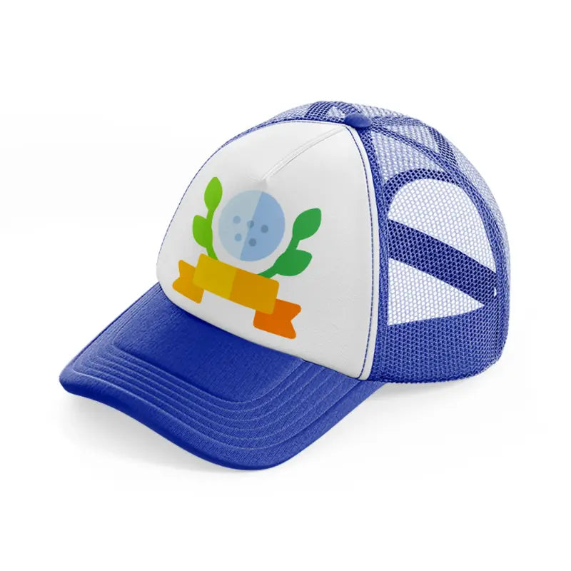 golf ball color blue and white trucker hat