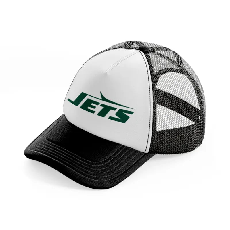 new york jets text black and white trucker hat