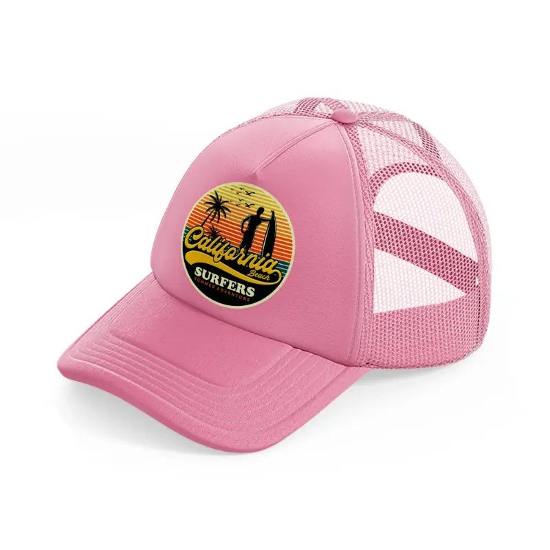 california beach surfers summer adventure pink trucker hat