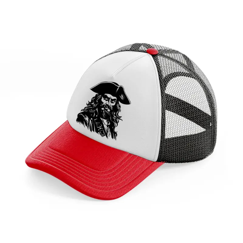 captain pirates red and black trucker hat