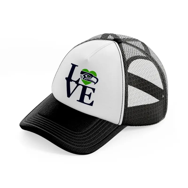 seattle seahawks love black and white trucker hat
