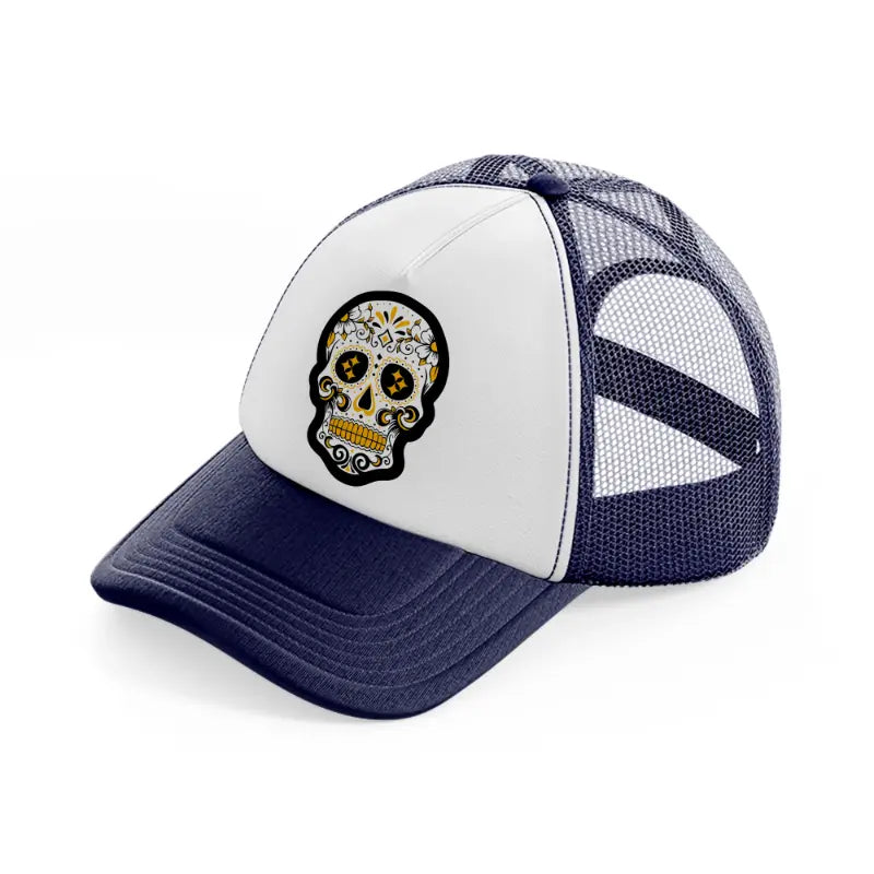 pittsburgh steelers skull navy blue and white trucker hat