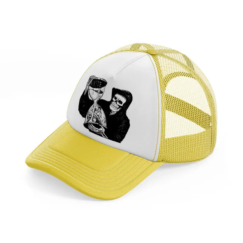 skull & hourglass yellow trucker hat