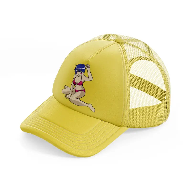 anime girl gold trucker hat