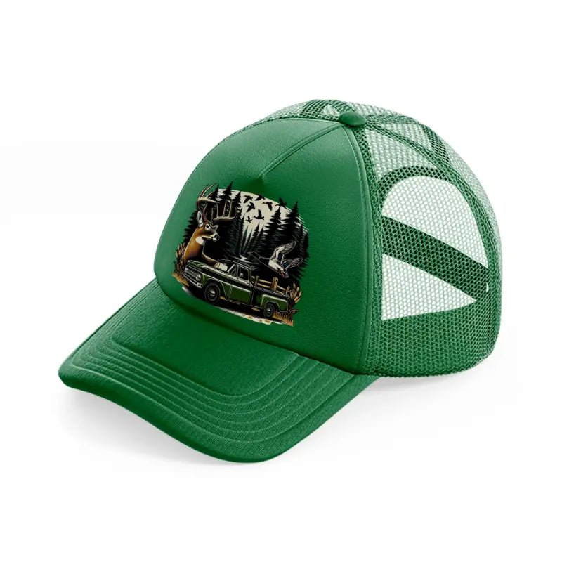 deer car wild green trucker hat