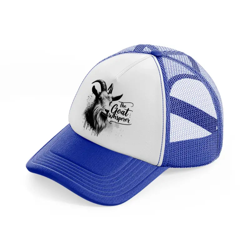 the goat whisper blue and white trucker hat