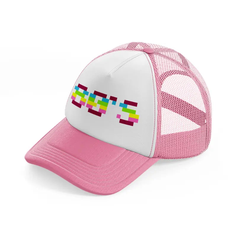 80s text pink and white trucker hat