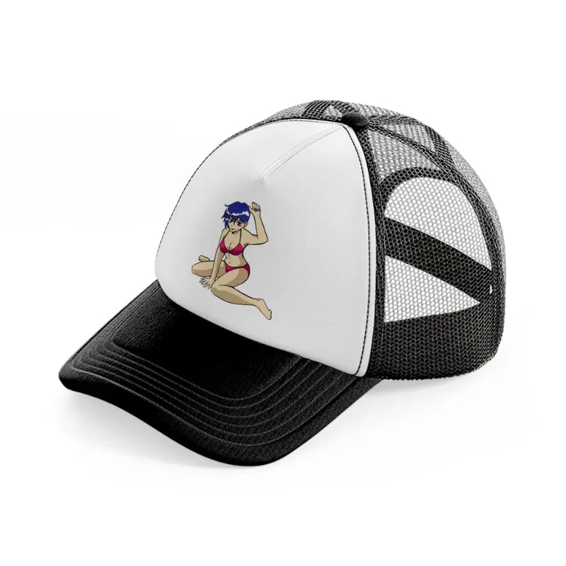 anime girl black and white trucker hat