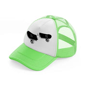 broken skateboard lime green trucker hat