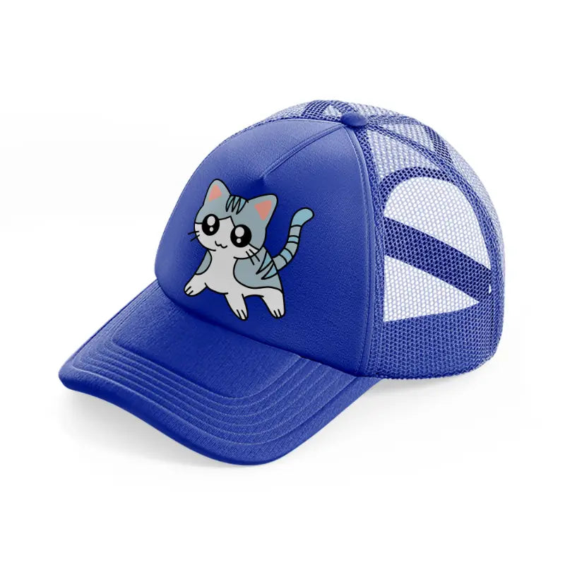grey kitten blue trucker hat