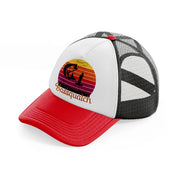 bassquatch red and black trucker hat