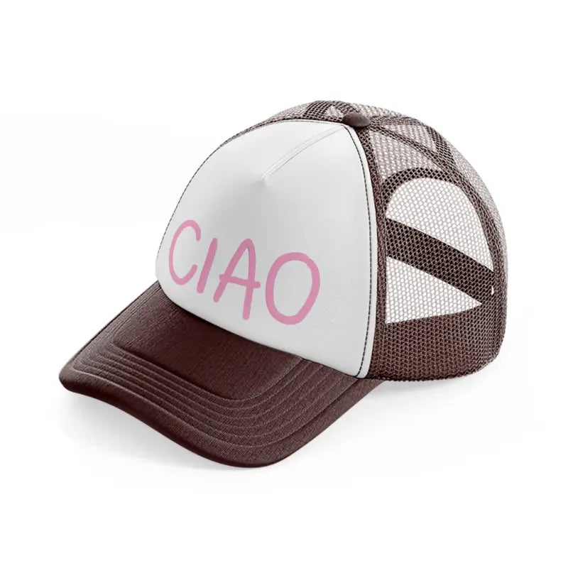 pink ciao brown trucker hat