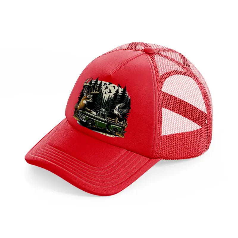 deer car wild red trucker hat