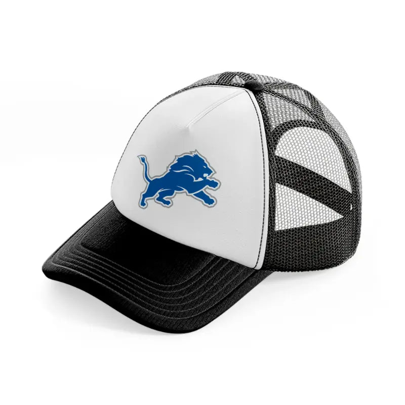 detroit lions emblem black and white trucker hat