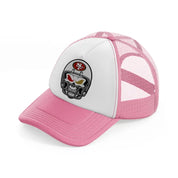 49ers skeleton helmet pink and white trucker hat