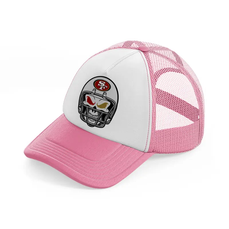 49ers skeleton helmet pink and white trucker hat