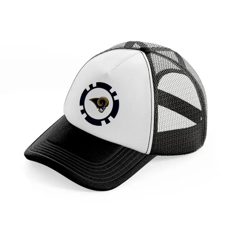 los angeles rams fan black and white trucker hat