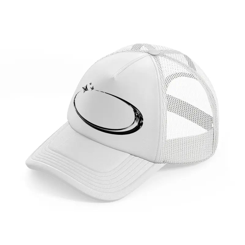oval white trucker hat