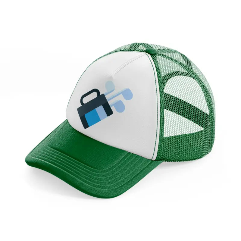 golf bag blue green and white trucker hat