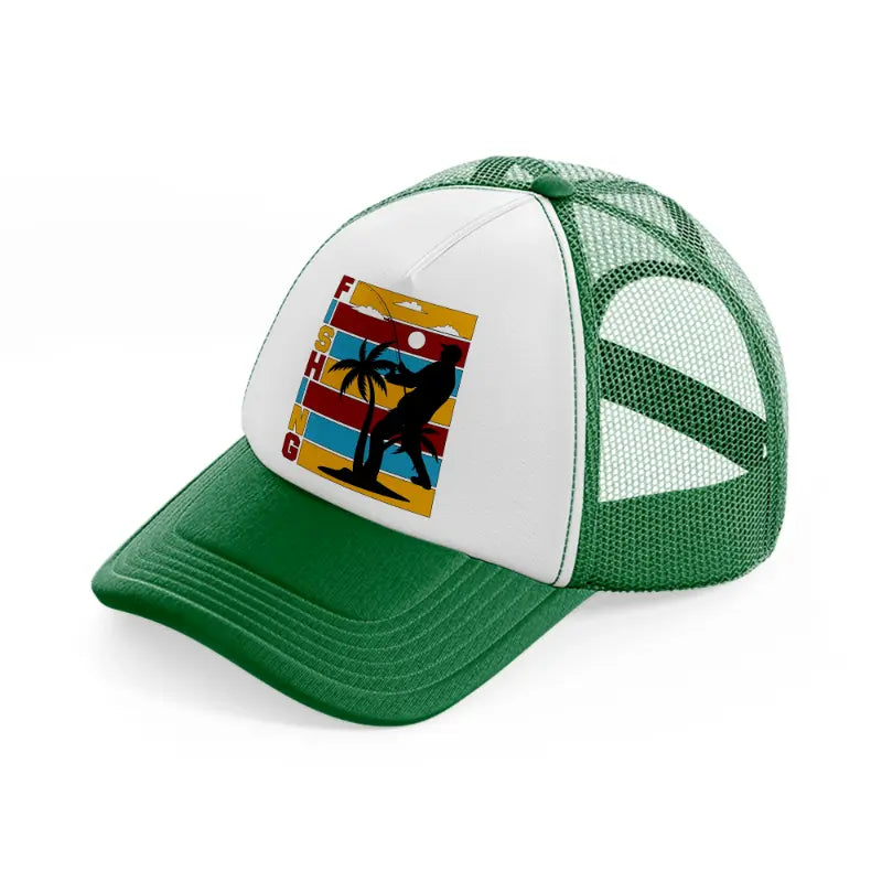 fishing retro green and white trucker hat
