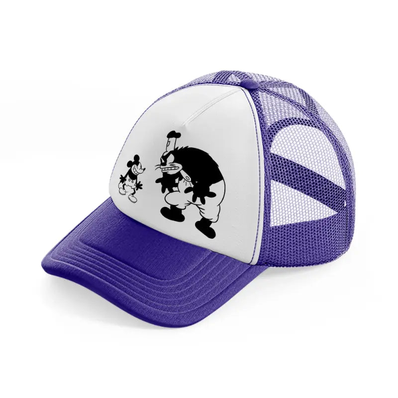 mickey willie smiling purple trucker hat