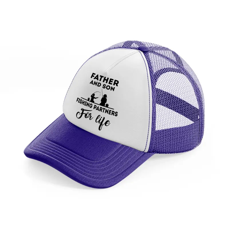 father and son fishing partners for life purple trucker hat