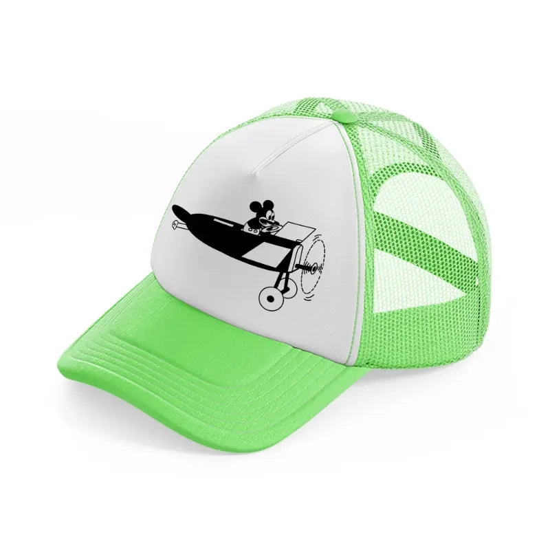 micky on plane lime green trucker hat