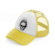 fire skull yellow trucker hat