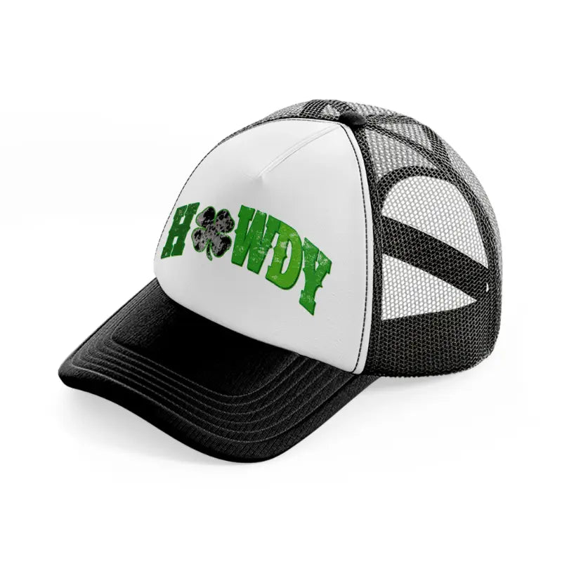 howdy clover black and white trucker hat