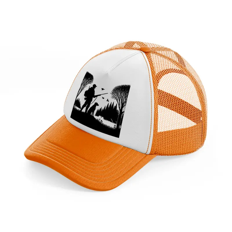 dog & hunter orange trucker hat