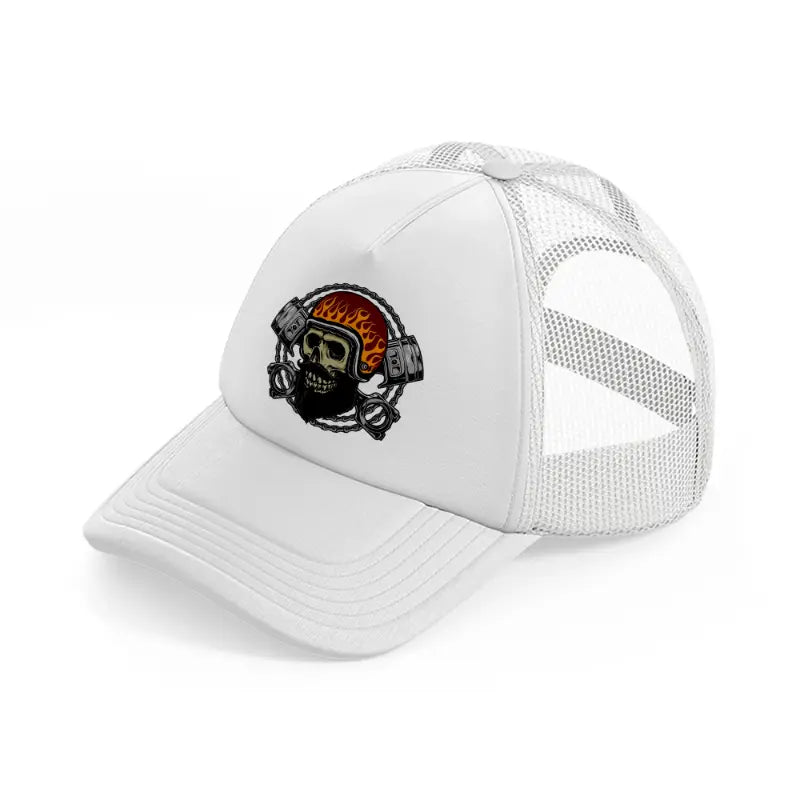 skull fire helmet white trucker hat